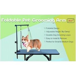 Adjustable Dog Grooming Arm with Clamp & No Sit Holder – Portable Pet Groomer